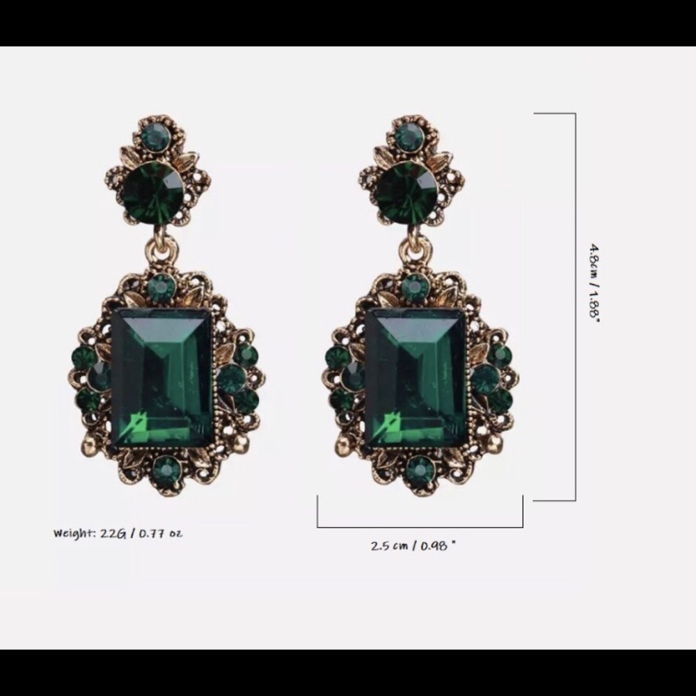 Vintage green / blue gem rhinestone earrings - Picture 8 of 9